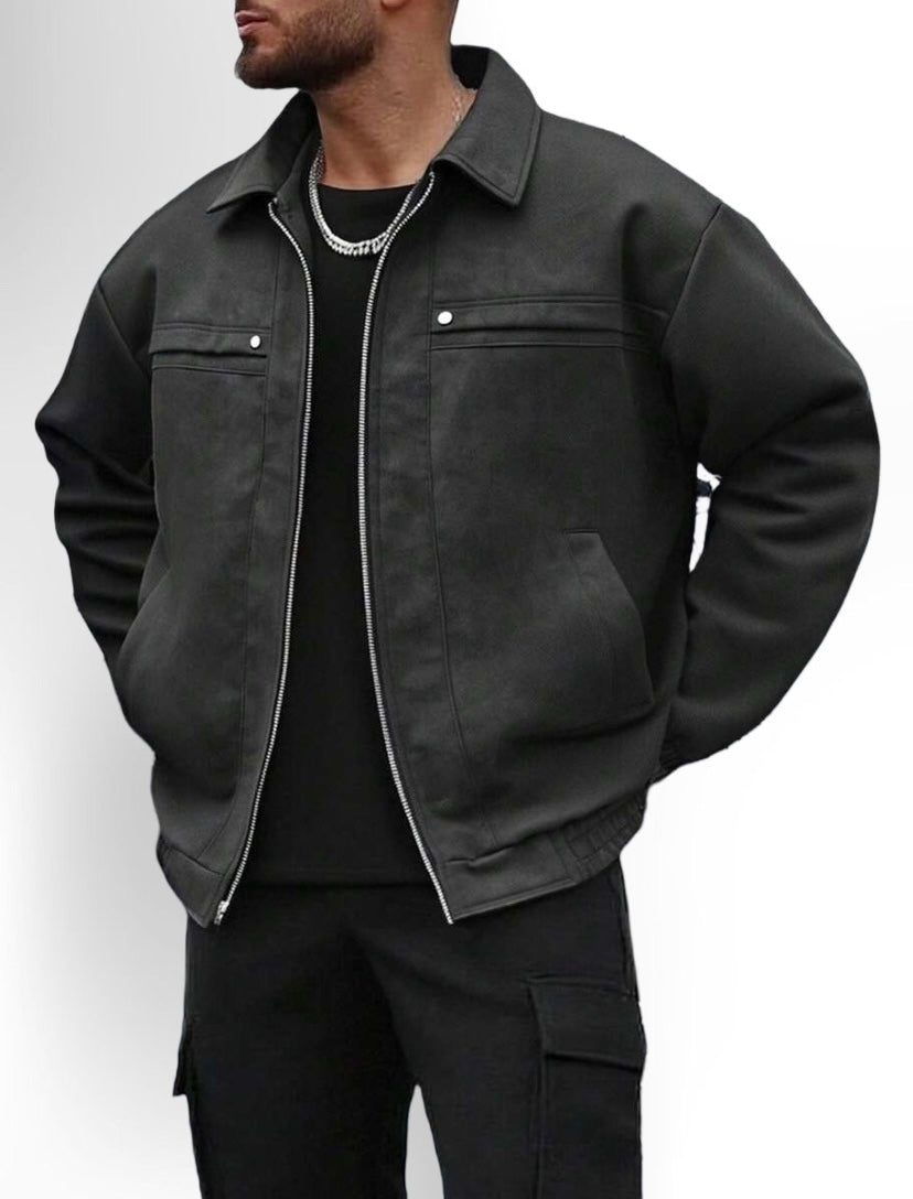 Men's Vintage Worn Full Zipper Lapel Leather Jacket