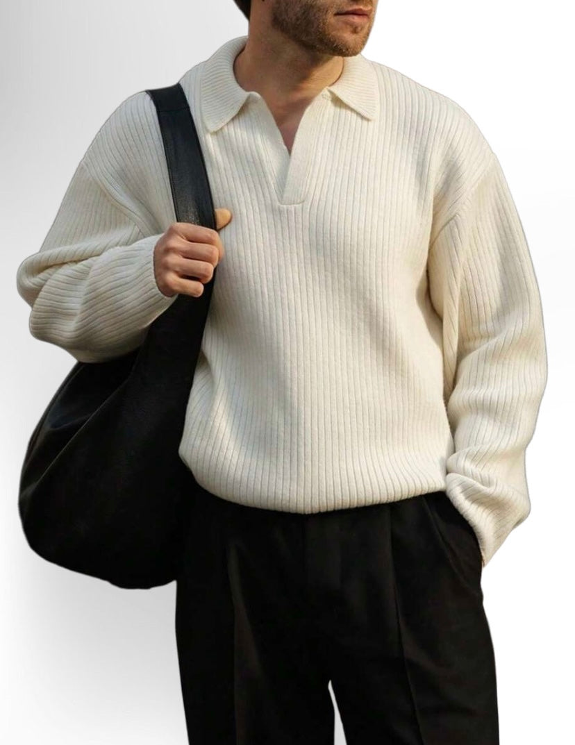 Men's Ribbed Polo Neck Sweater,