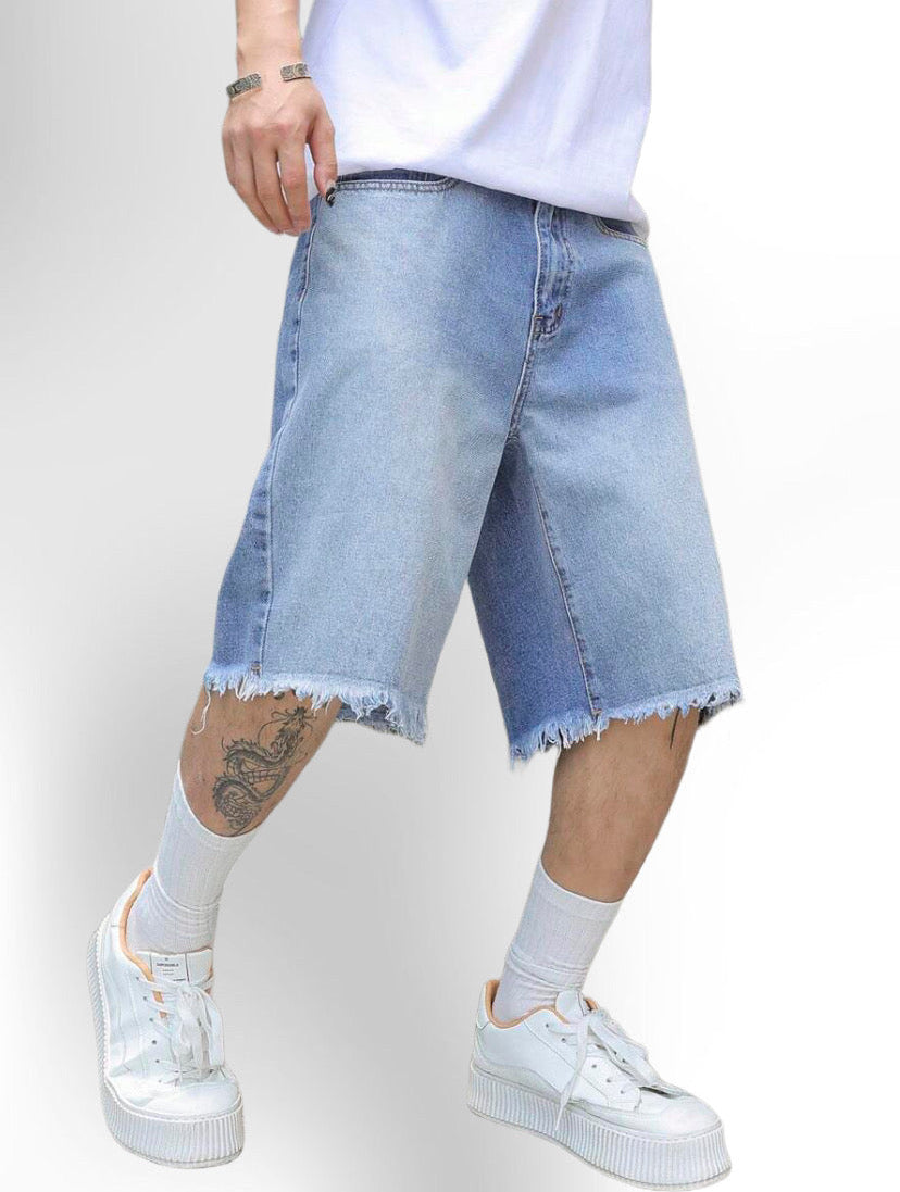 Men's Washed Distressed Denim Shorts