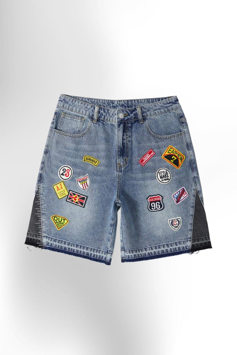 Men's Patchwork Decorated Denim Shorts