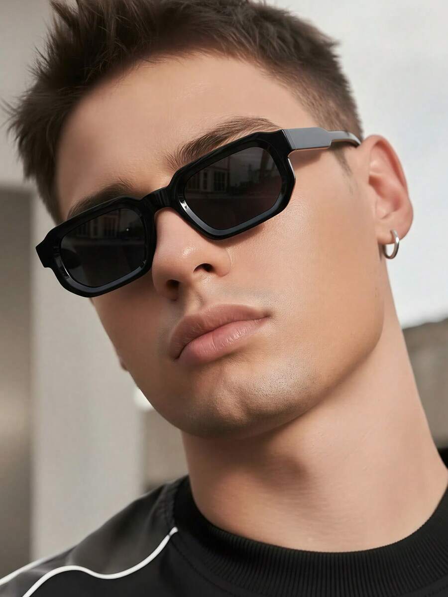 Men's Black Square Frame Minimalist Glasses