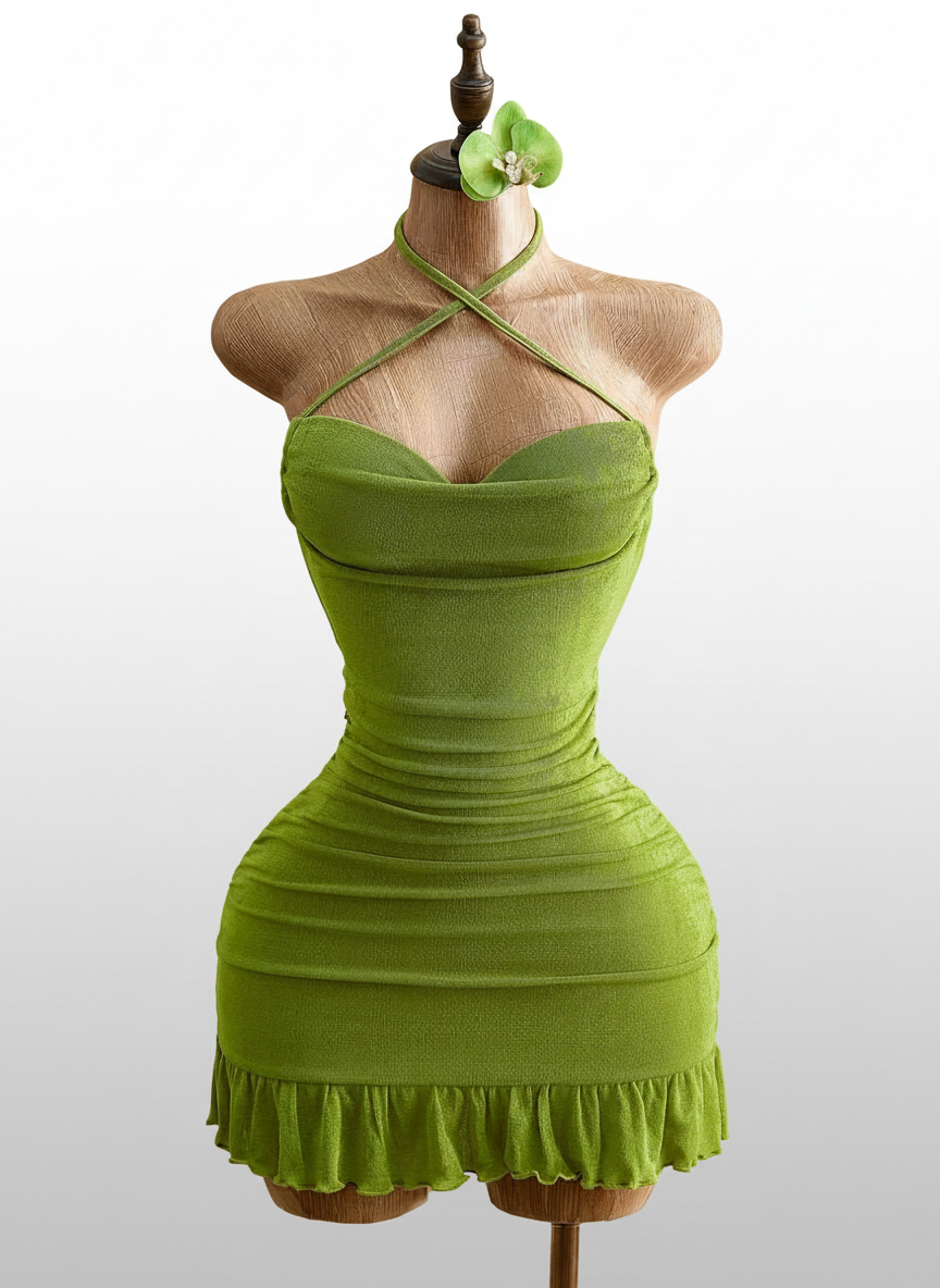 Drawstring Halter Cami Mini Bodycon Dress