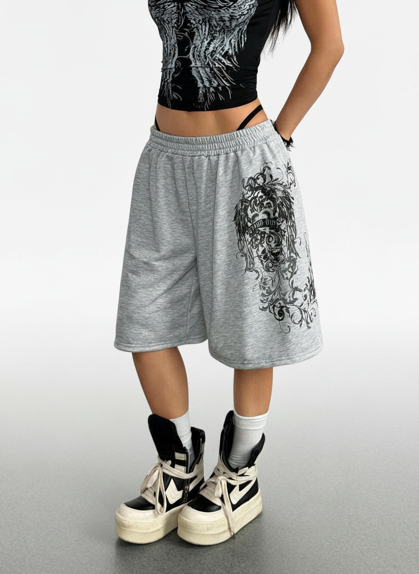 Women's Loose Fit Punk Print Capri Pants