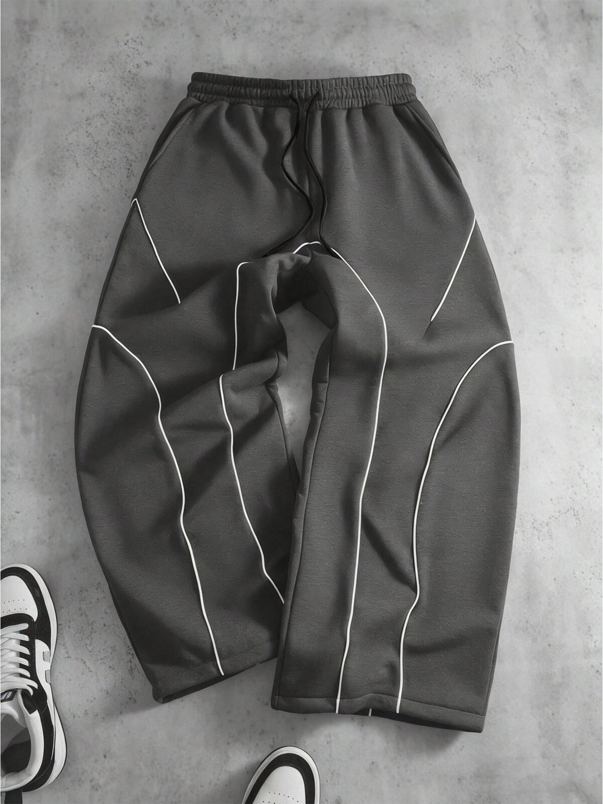 Men's Casual Contrast Trim Drawstring Waist Sweatpants