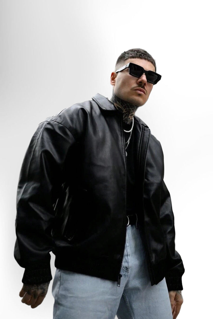 Men's Casual Loose Fit Business PU Leather Jacket
