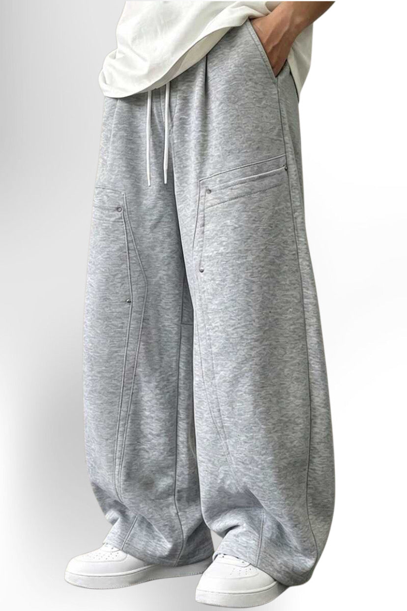 Men's Solid Color Drawstring Waist Pocket Loose Fit Sports Long Pants
